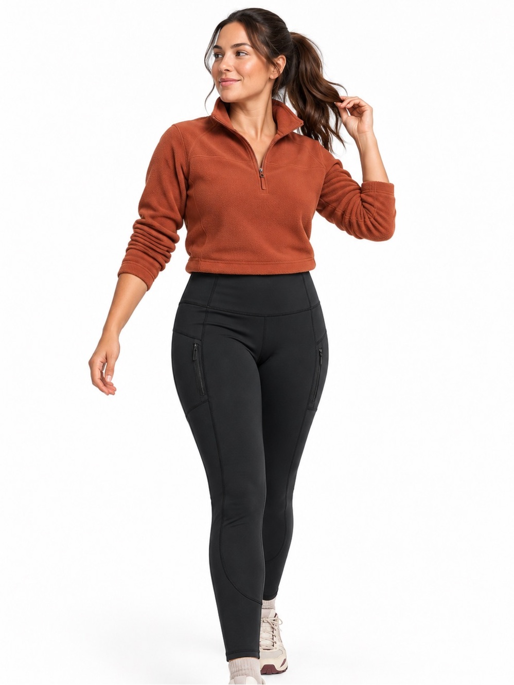 Quince Whistler Thermal Leggings Black High Rise Zip Pockets Winter Running M